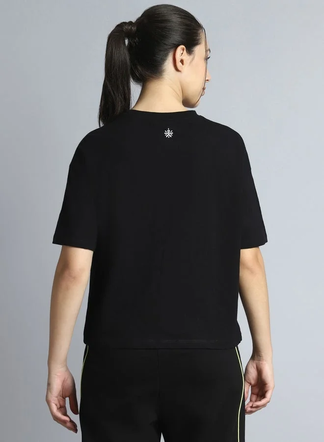 Cult Women Black Sports Club Relaxed Fit T-Shirt
